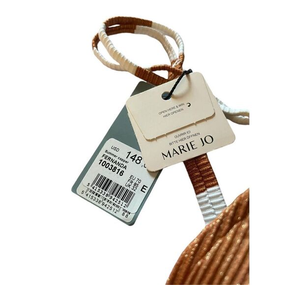 NWT Marie Jo Fernanda Bikini Top U.K 32E Heart Shape Padded Orange/ White - Picture 8 of 12